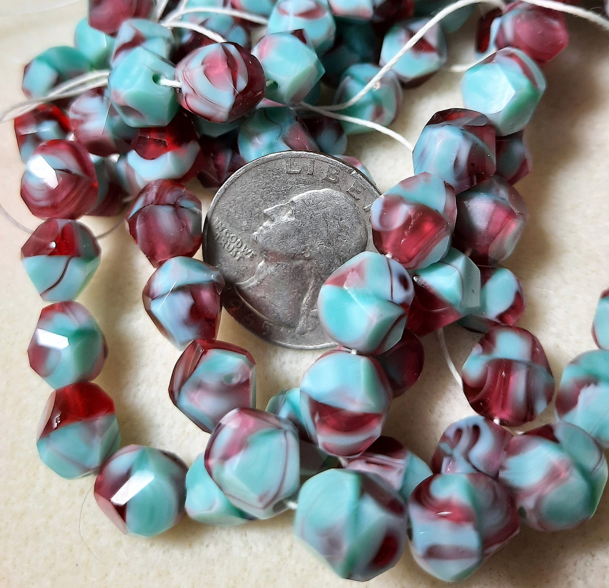 Nugget Cut (10mm) Fuchsia Transparent and Mint Green Silk Mix 5ct