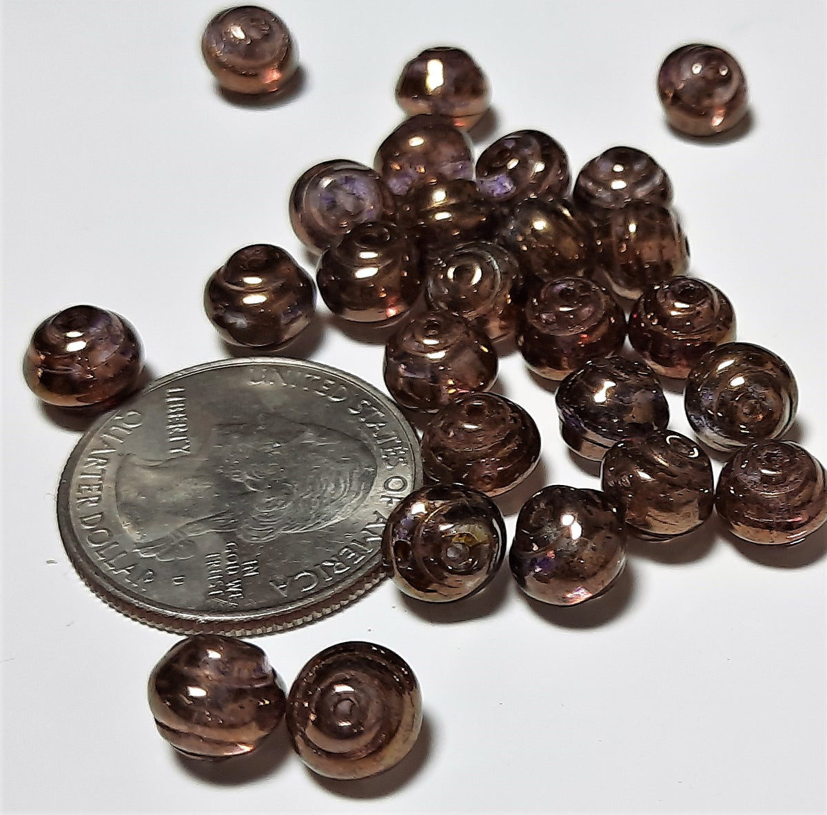 8mm Lumi Brown Czech Glass Snail Baroque Lumis 20ct