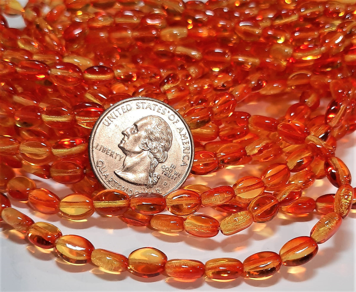 8x6mm Fire Opal Smooth Flat Oval Czech Glass Beads 30ct