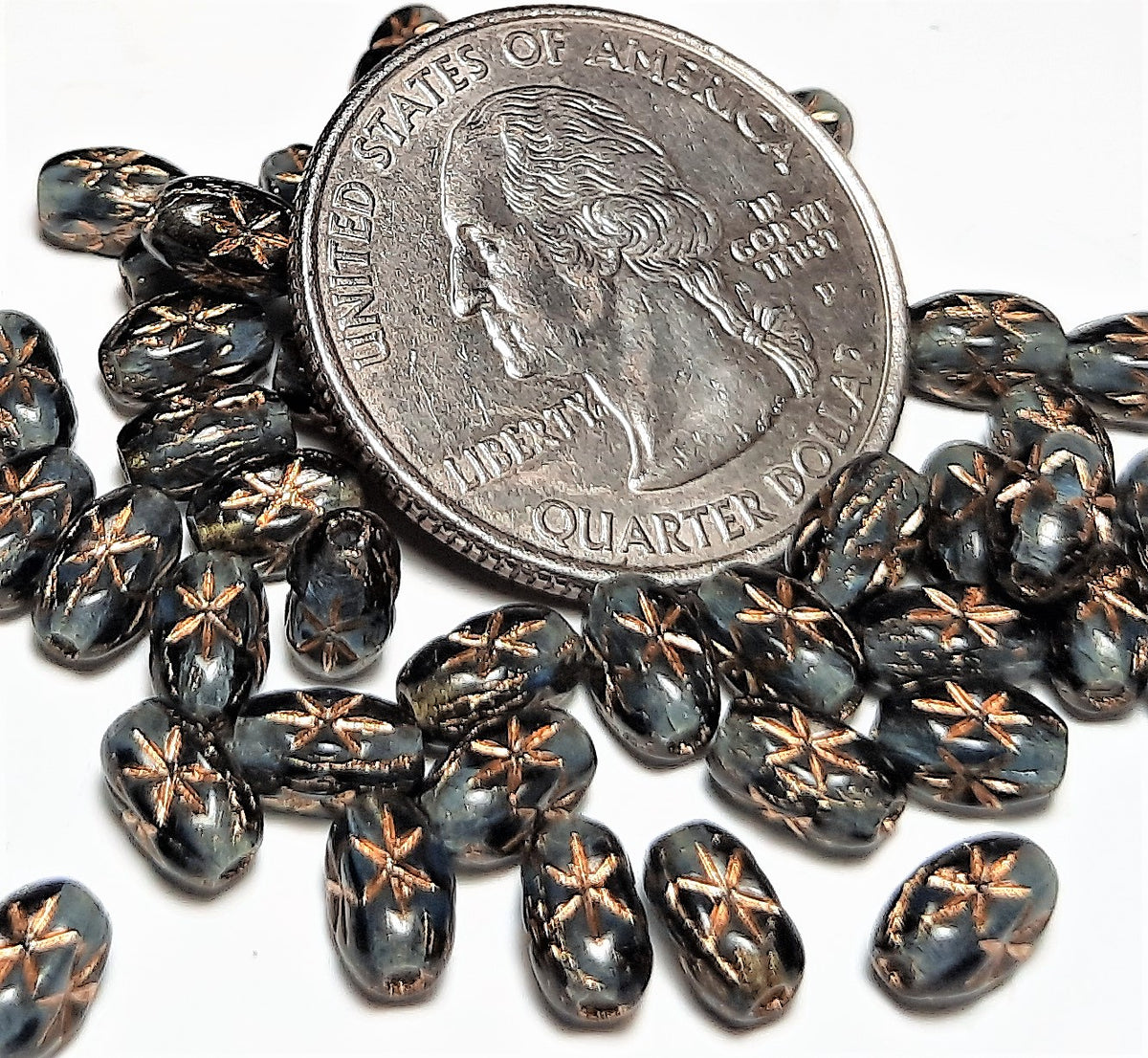 6x4mm Montana Czech Glass Rice Beads with Star 50ct