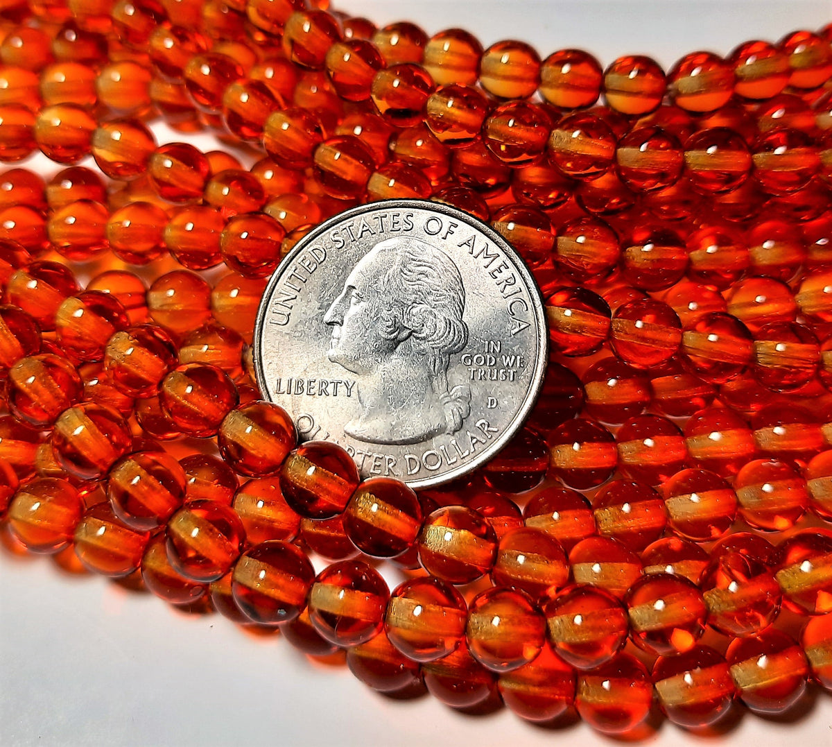6mm Fire Opal Smooth Round Czech Glass Druk Beads 30ct