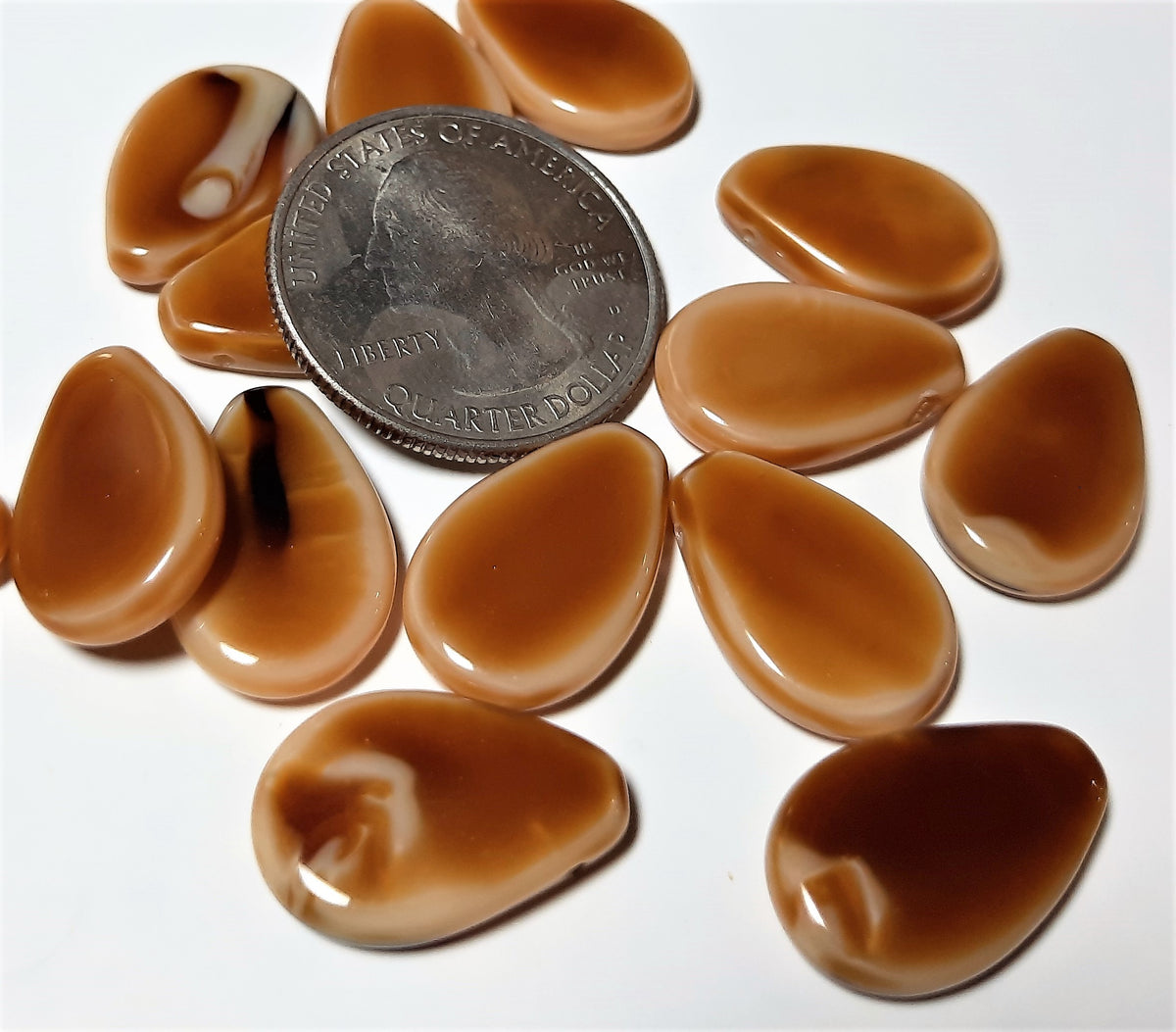 12x18mm Light Tiger Eye Smooth Czech Glass Flat Pear Pendant 10ct
