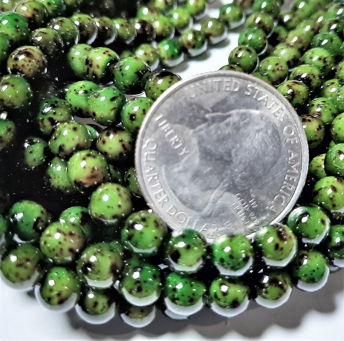 6mm Emerald Opaque Speckled Round Czech Glass Beads 30ct