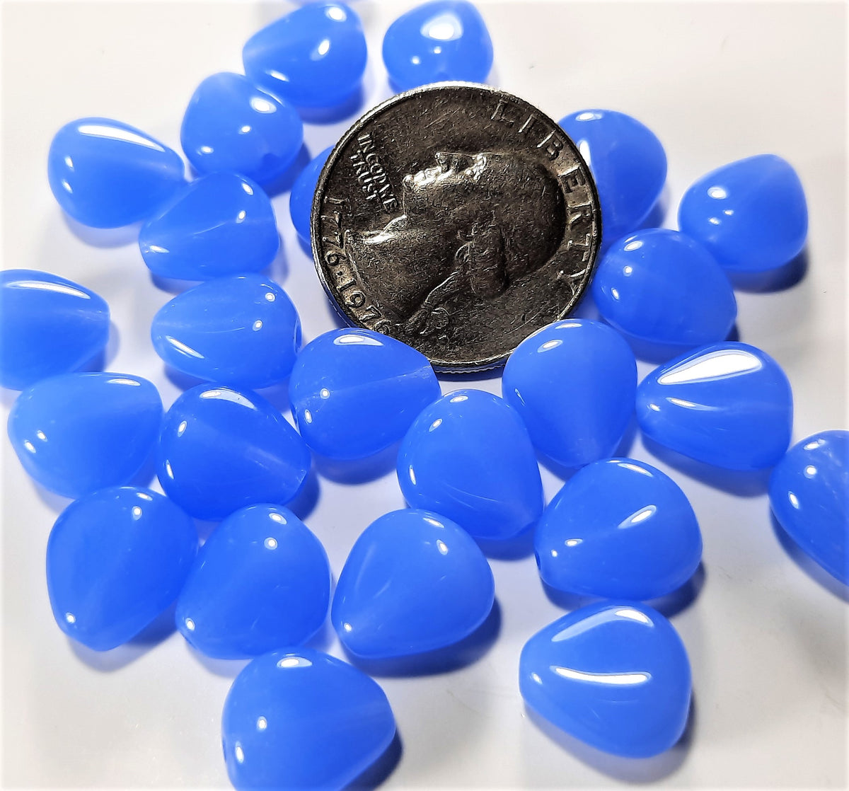 12x11mm Milky Blue Czech Glass Chunky Triangle 10ct
