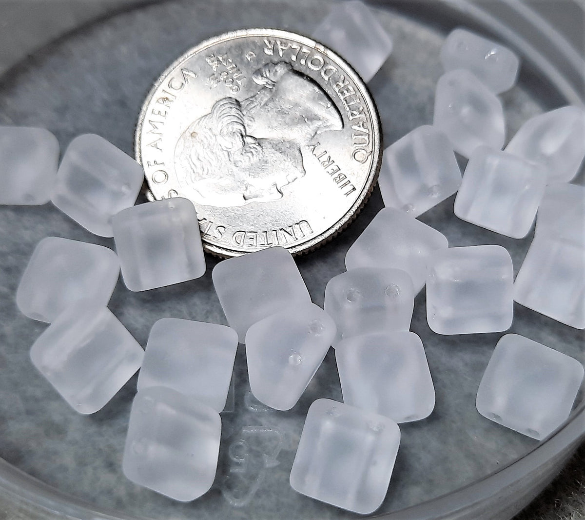 8mm Crystal Matte Czech Glass Pyramid 2-Hole Beadstuds Beads 12ct