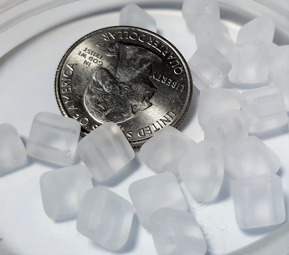 8mm Crystal Matte Czech Glass Pyramid 2-Hole Beadstuds Beads 12ct