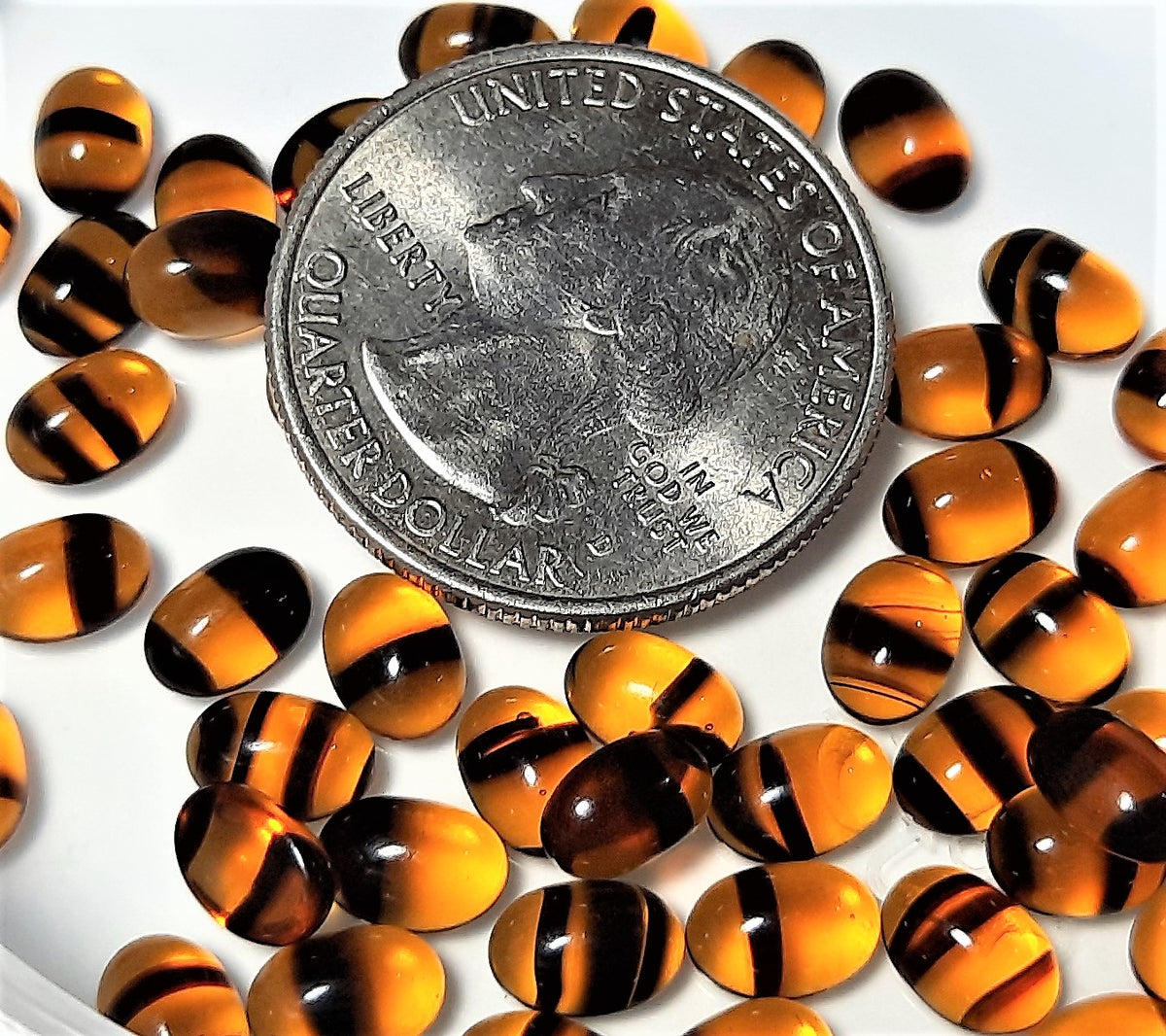7x5mm Tortoise Shell Transparent Oval Glass Cabochons 36ct