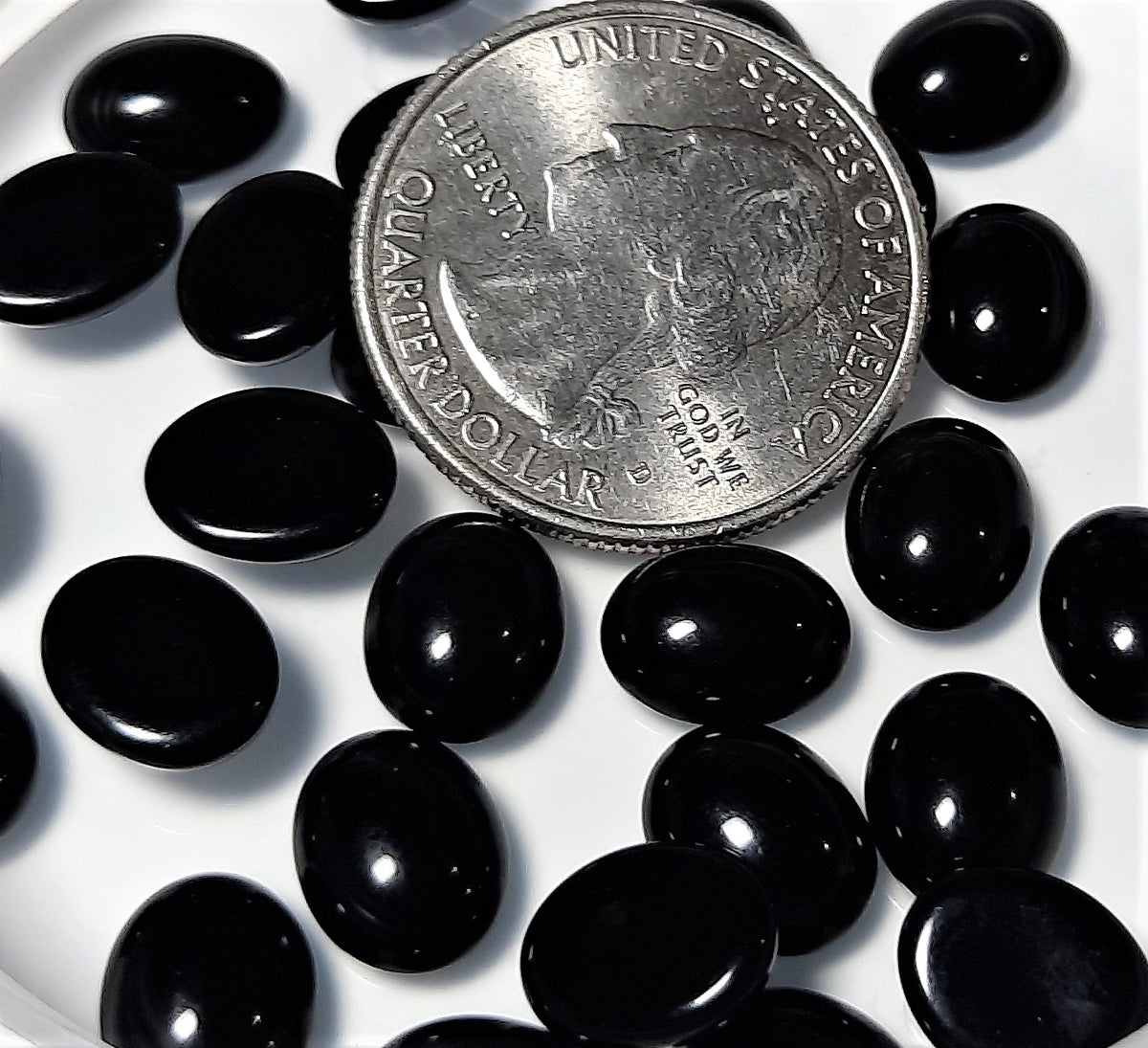 10x8mm Jet Opaque Oval Glass Cabochons 12ct