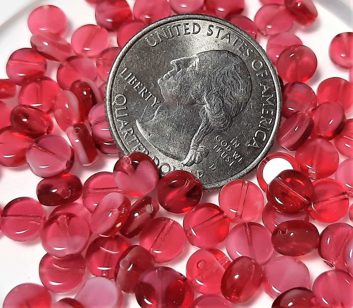 6mm Milky Raspberry Round Flat Swirl Coin Czech Glass Beads 30ct