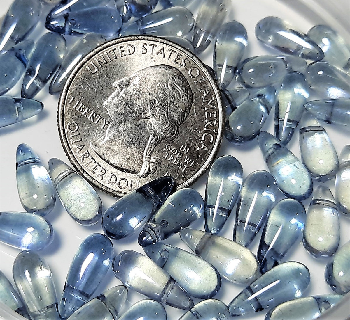 5x12mm Lumi Blue Side Drill Czech Glass Tear Drops Beads 30ct