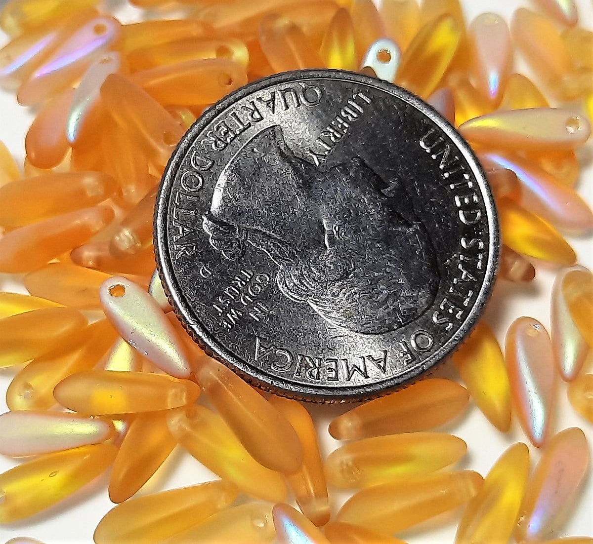 3x11mm Frosted Light Topaz AB Side Drill Glass Daggers 50ct