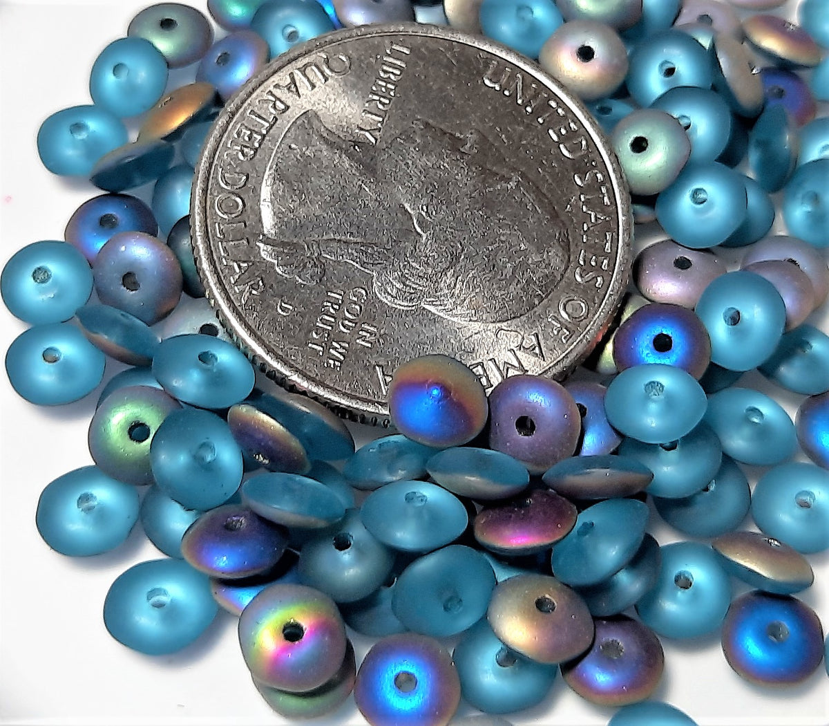 5mm Frosted Aqua Vitrail Light Smooth Pressed Glass Rondelle Beads 75ct