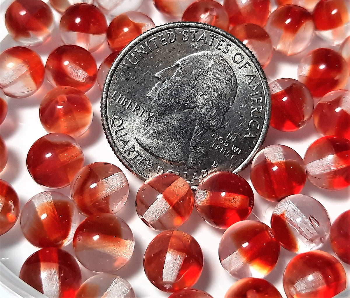 8mm Two-Tone Crystal Ruby Smooth Round Druk Beads 30ct