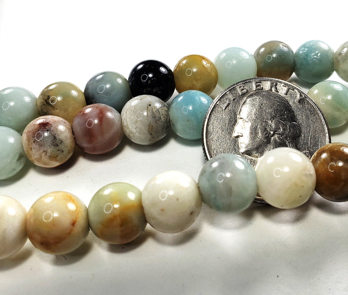 10mm Amazonite Multicolor Large Hole Gemstone Beads 8-Inch Strand