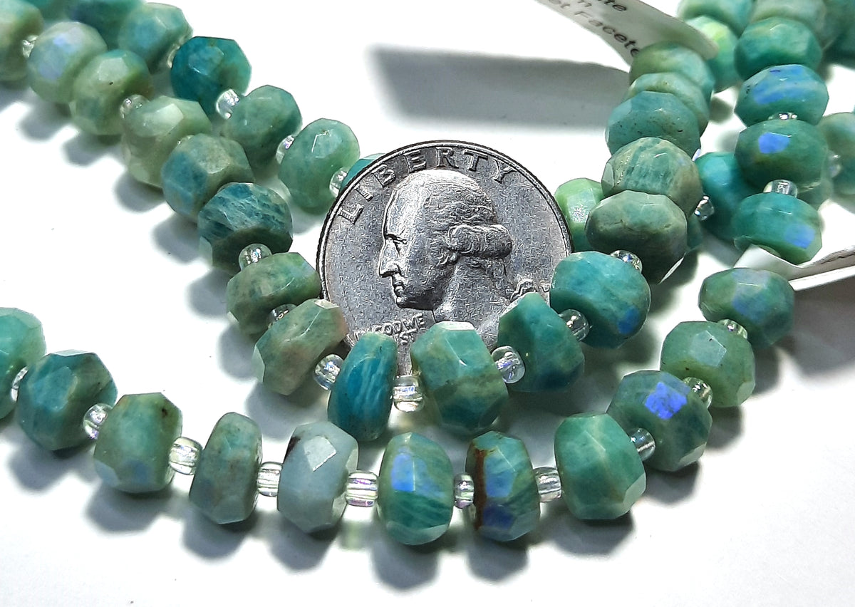9x5mm Amazonite Faceted Wheel Nugget Gemstone Beads 8-Inch Strand