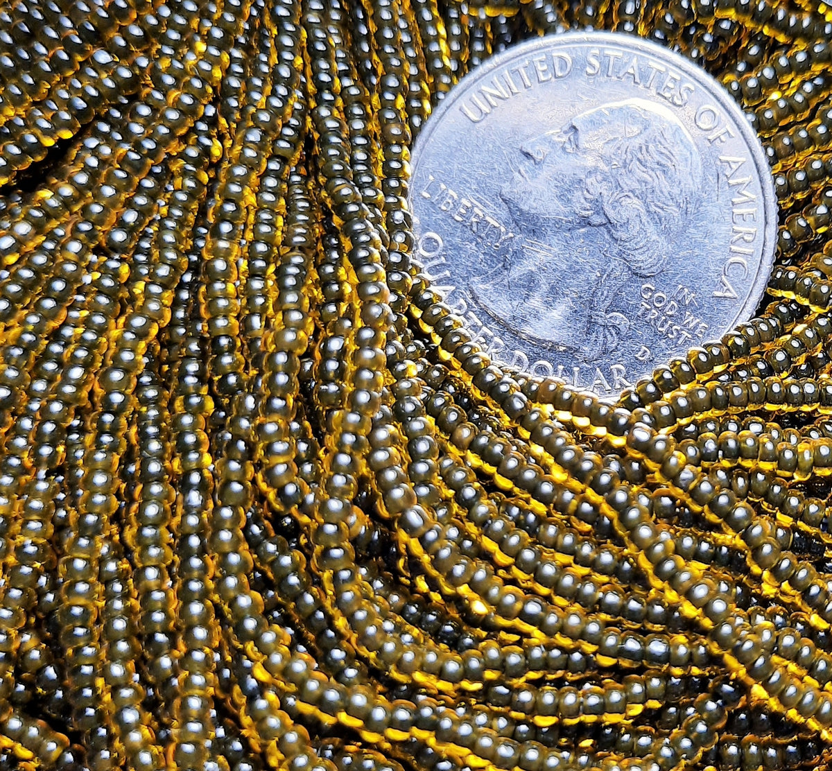 11/0 Black-Lined Yellow Czech Seed Beads Full Hank