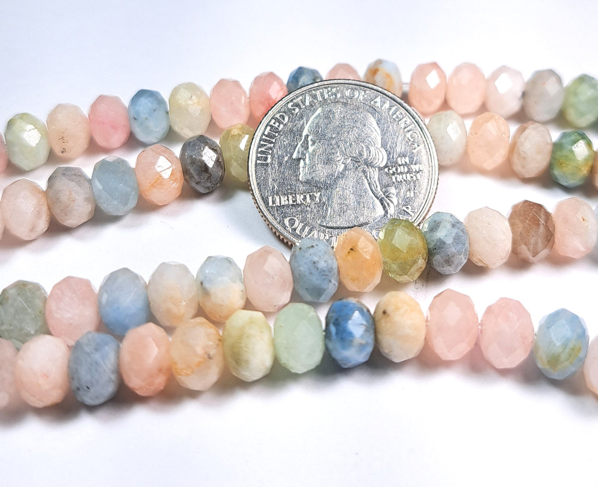 6x4mm Morganite Faceted Rondelle Gemstone Beads 8-Inch Strand
