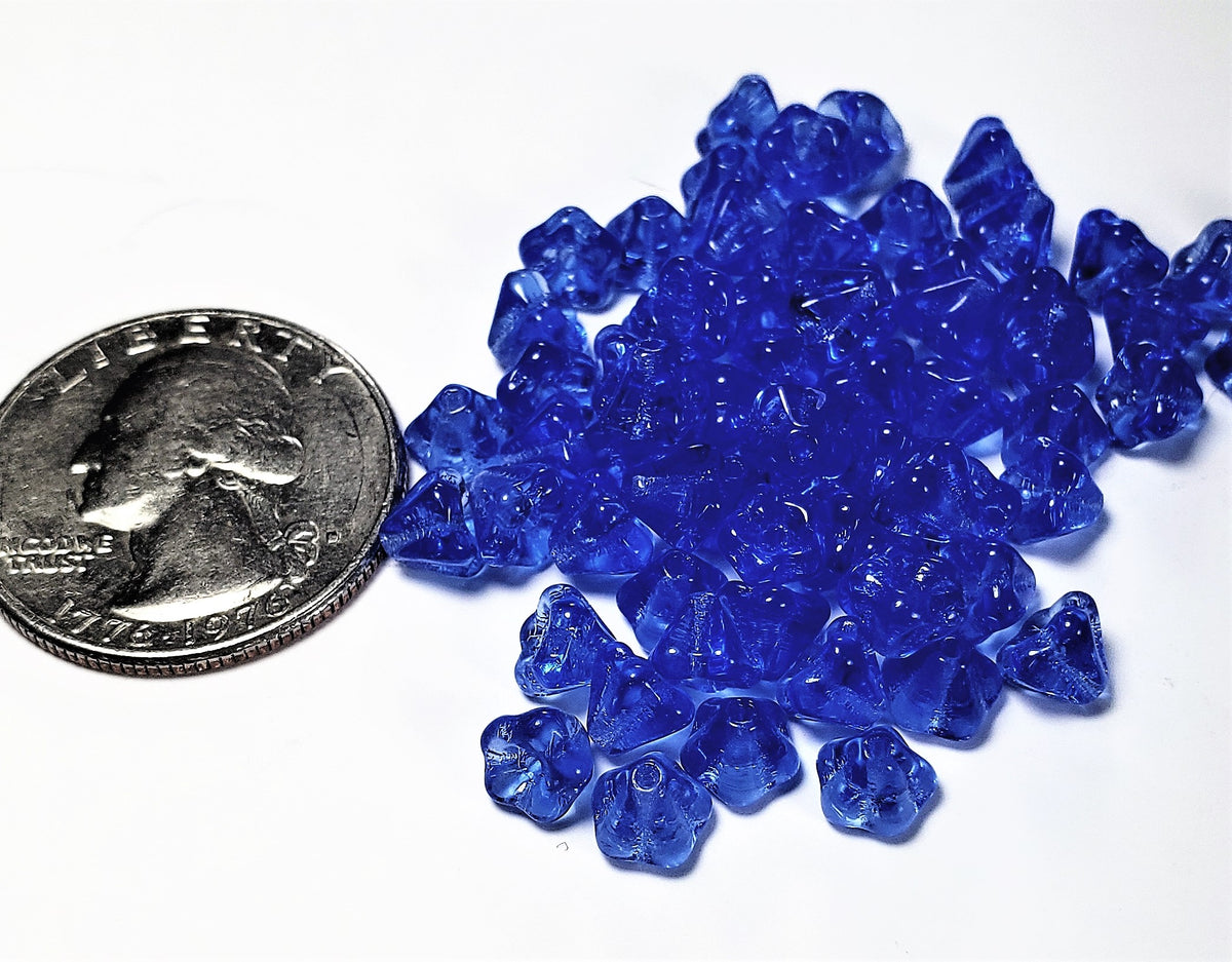 4x6mm Sapphire Czech Glass Bell-Shaped Flower 50ct