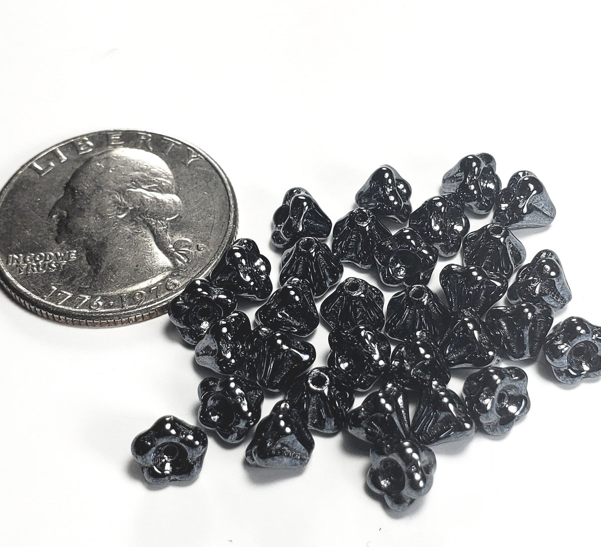 4x6mm Hematite Czech Glass Bell-Shaped Flower 50ct