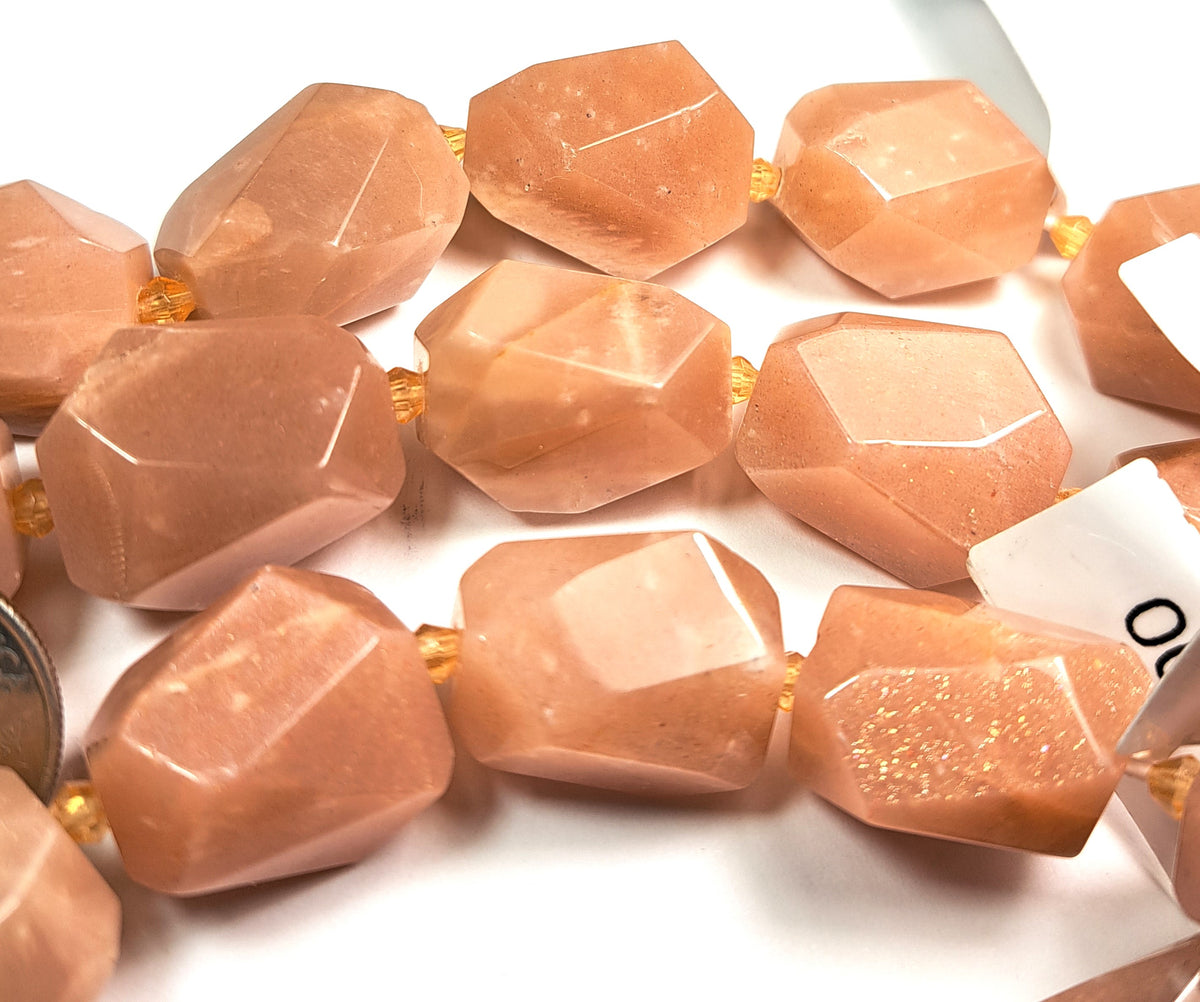 23x15mm Orange Moonstone Faceted Nugget Gemstone Beads 8-Inch Strand