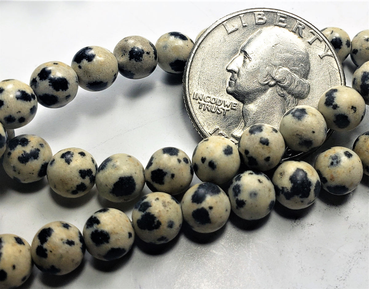 6mm Matte Dalmation Jasper Round Gemstone Beads 8-inch Strand