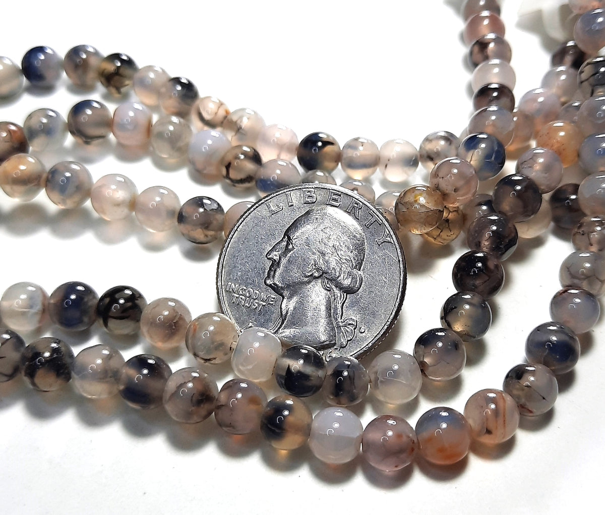 6mm Black Cracked Agate Round Gemstone Beads 8-Inch Strand