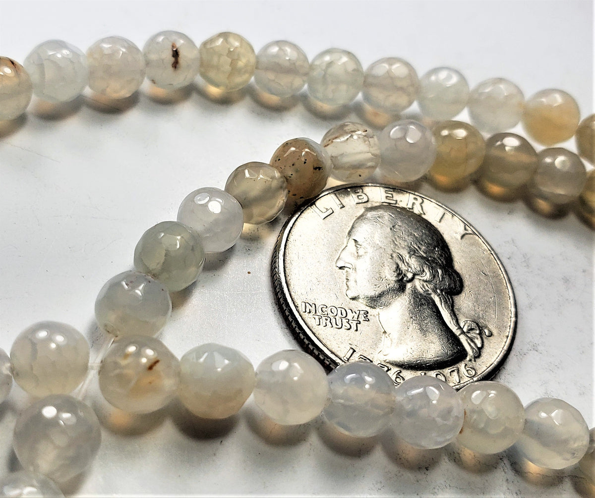 6mm Agate Dyed Light Yellow Faceted Round Gemstone Beads 8-inch Strand