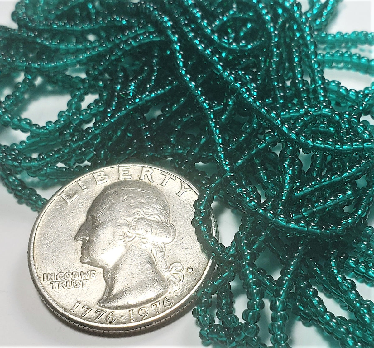 11/0 Transparent Teal Czech Seed Beads Full Hank