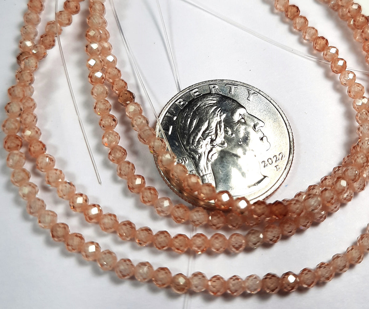 3mm Cubic Zirconia Champagne Faceted Round Gemstone Beads 8-Inch Strand