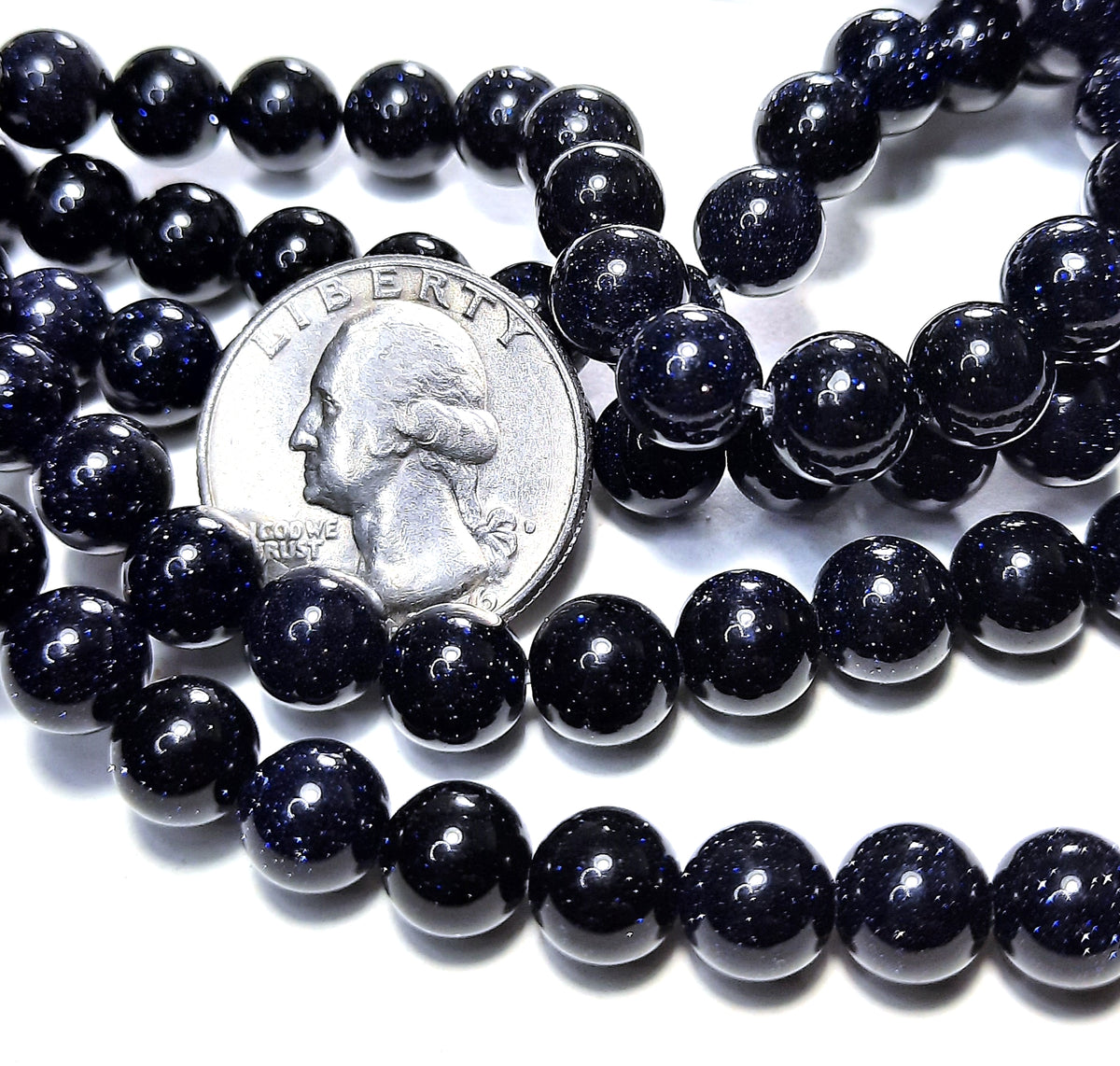 8mm Blue Goldstone Round Gemstone Beads 8-Inch Strand