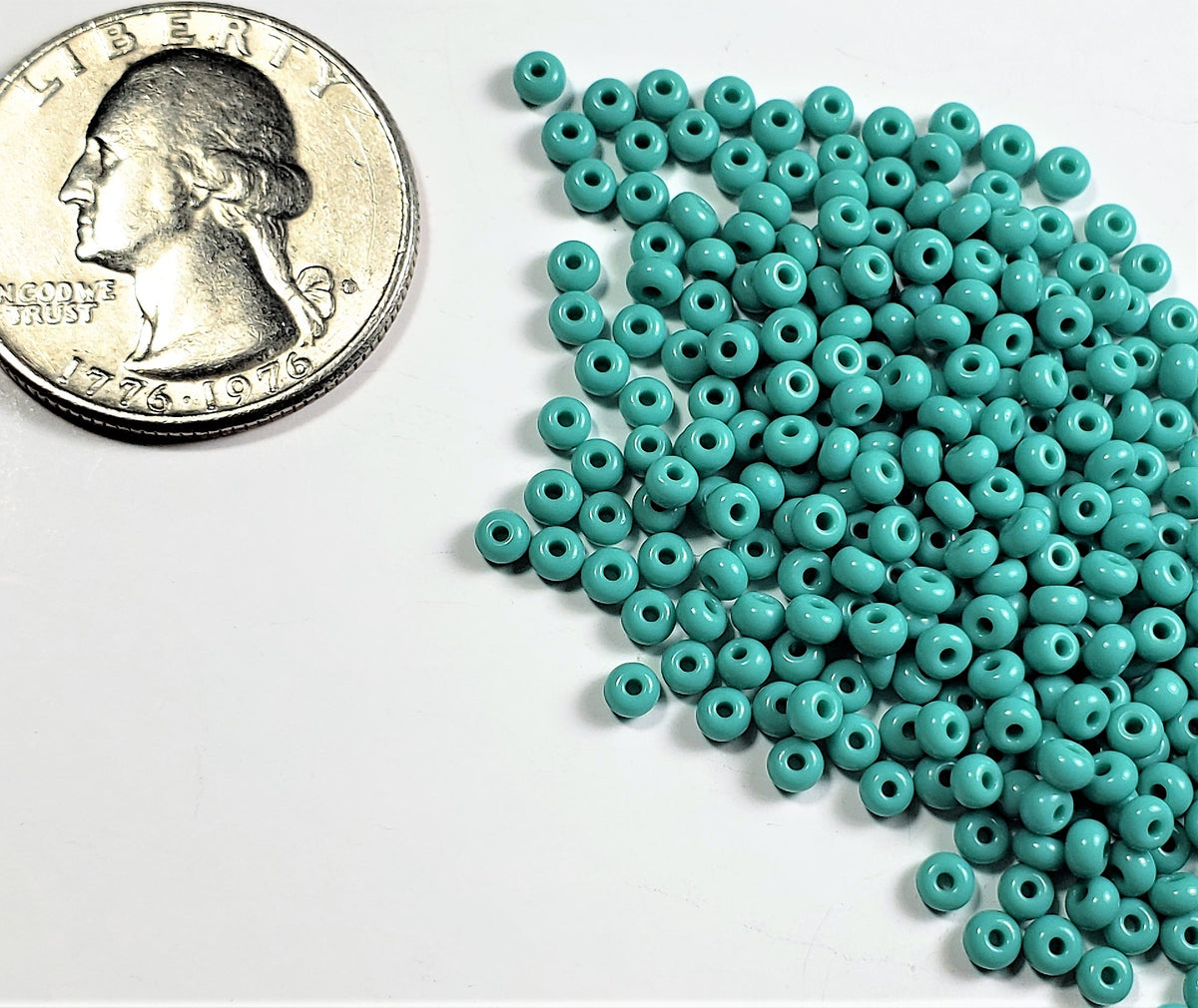 8/0 Green Turquoise Opaque Strung Czech Seed Beads 25g