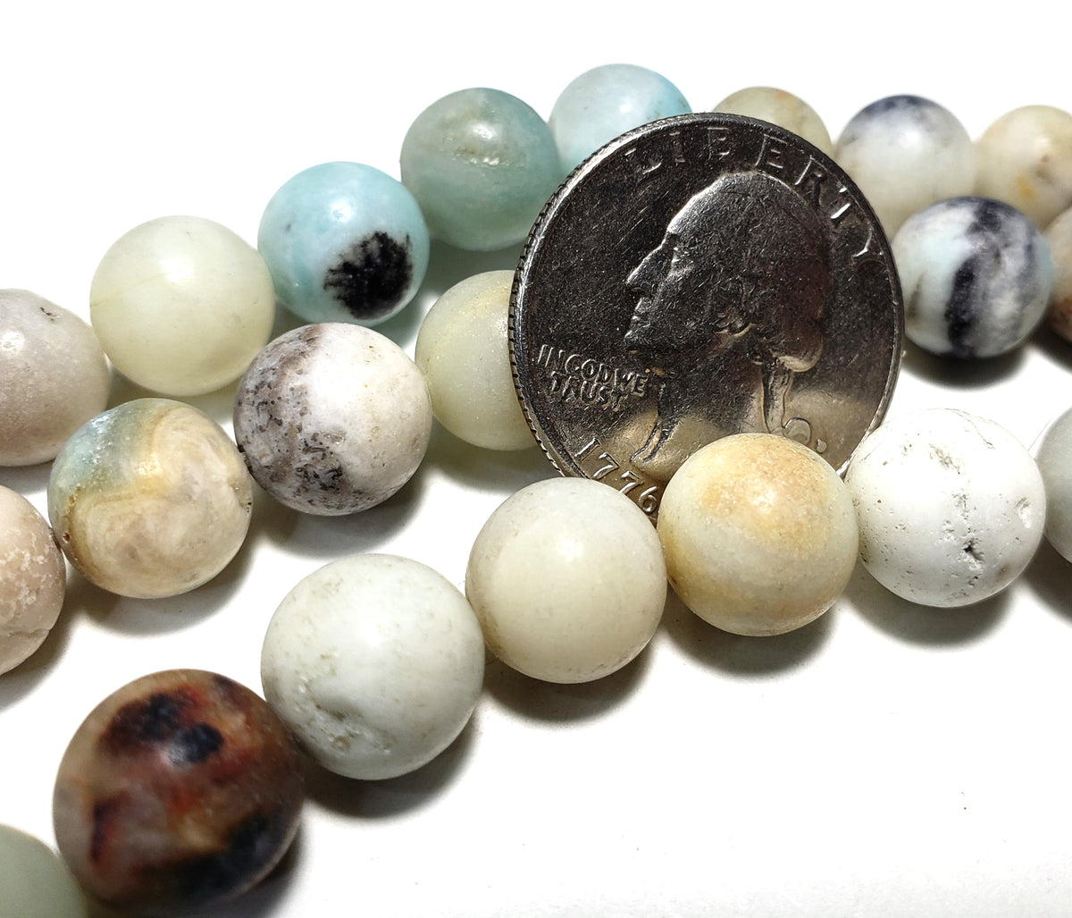 10mm Amazonite Multicolor Matte Round Gemstone Beads 8-Inch Strand