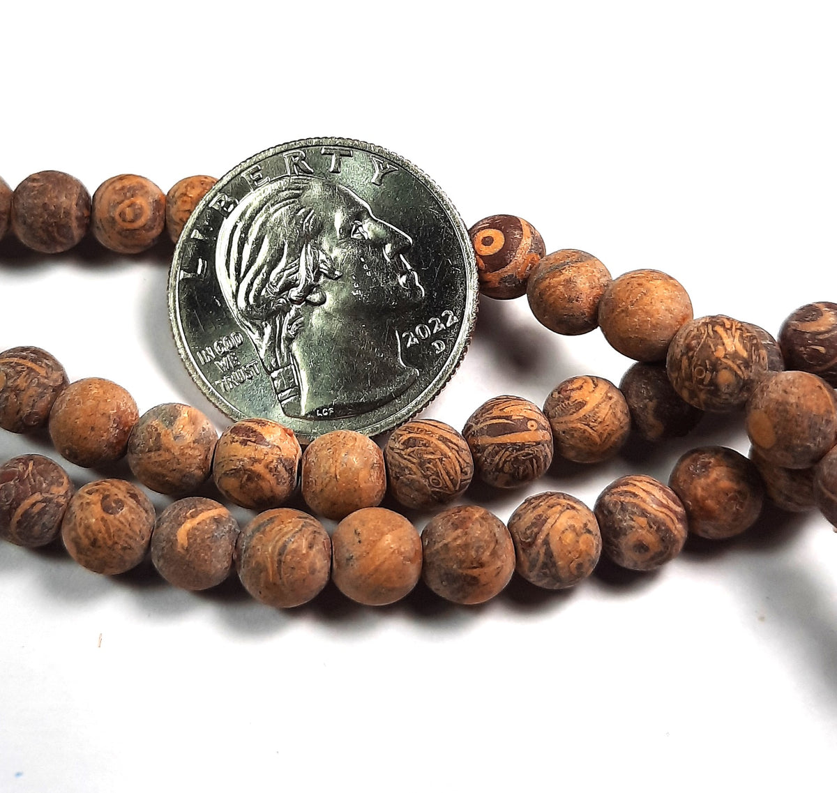 6mm Matte Golden South Jade Round Gemstone Beads 8-Inch Strand