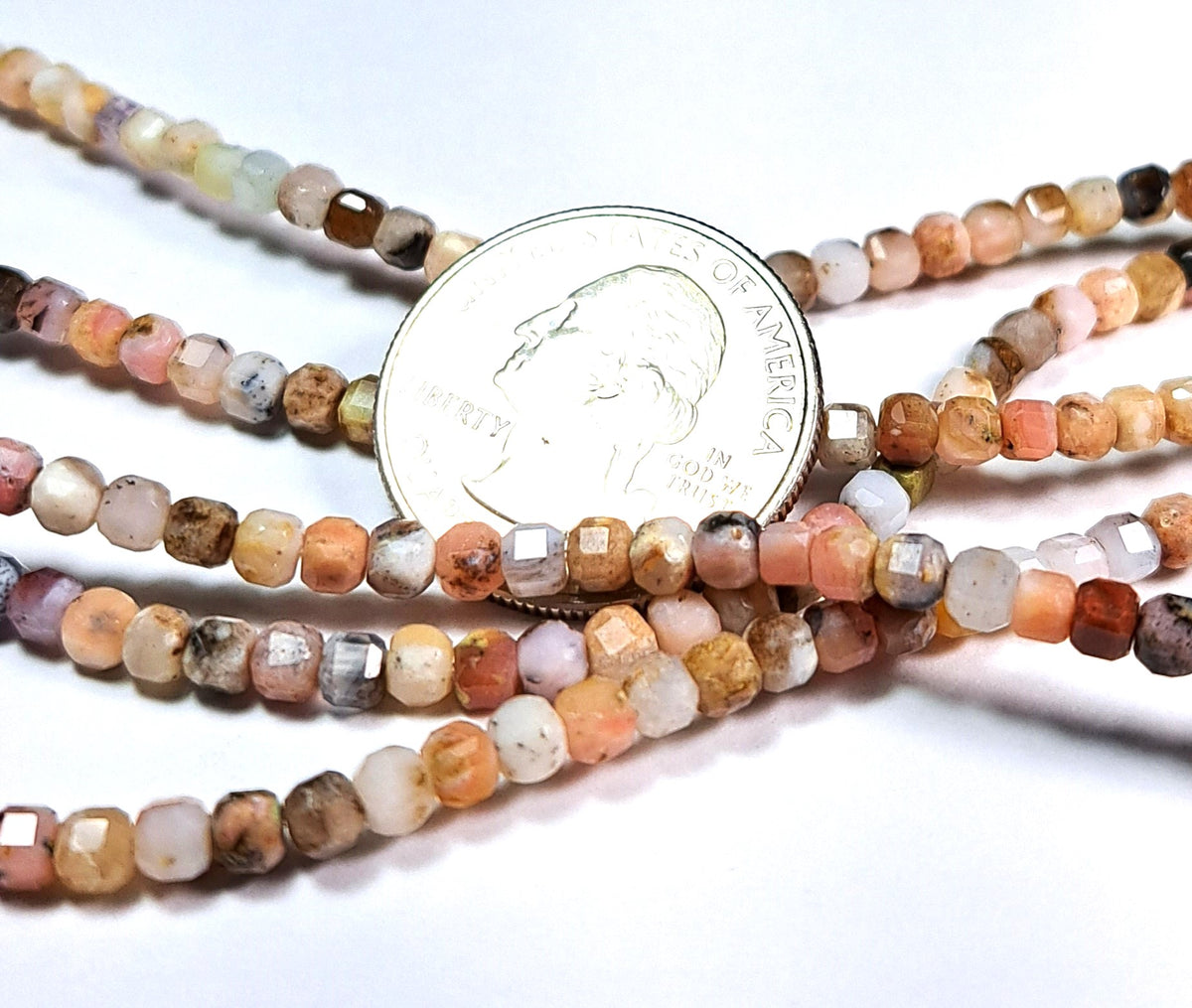 3mm Pink Opal Faceted Cube Gemstone Beads 8-Inch Strand