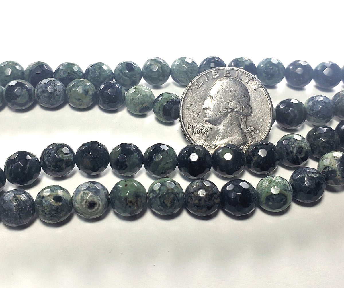 8mm Green Eye Jasper Faceted Round Gemstone Beads 8-Inch Strand