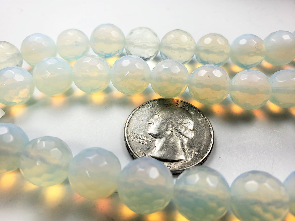 12mm Opal Glass Quartz Faceted Round Gemstone Beads 8-inch Strand
