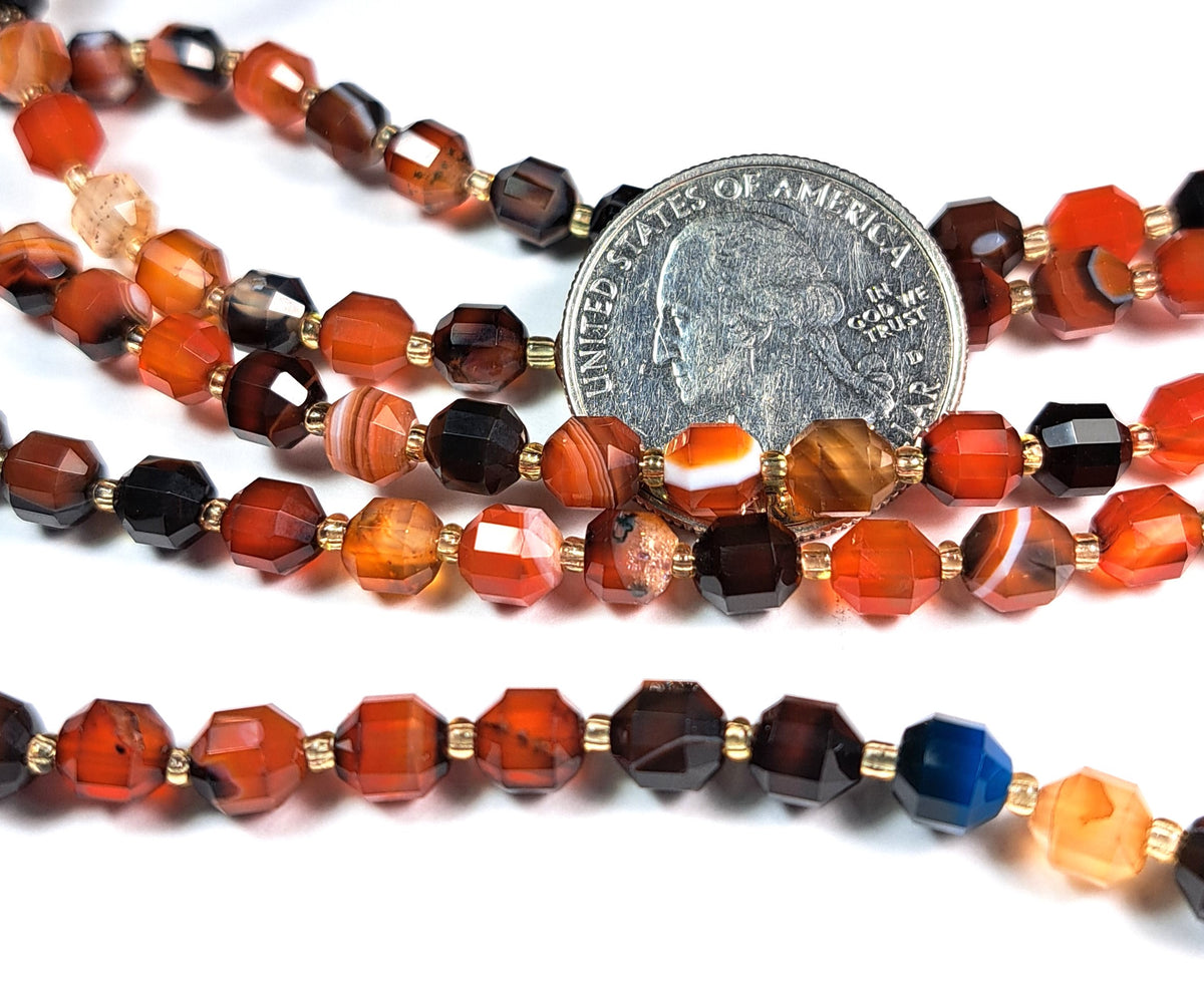6mm Dark Red Sardonyx Faceted Lantern Gemstone Beads 8-Inch Strand