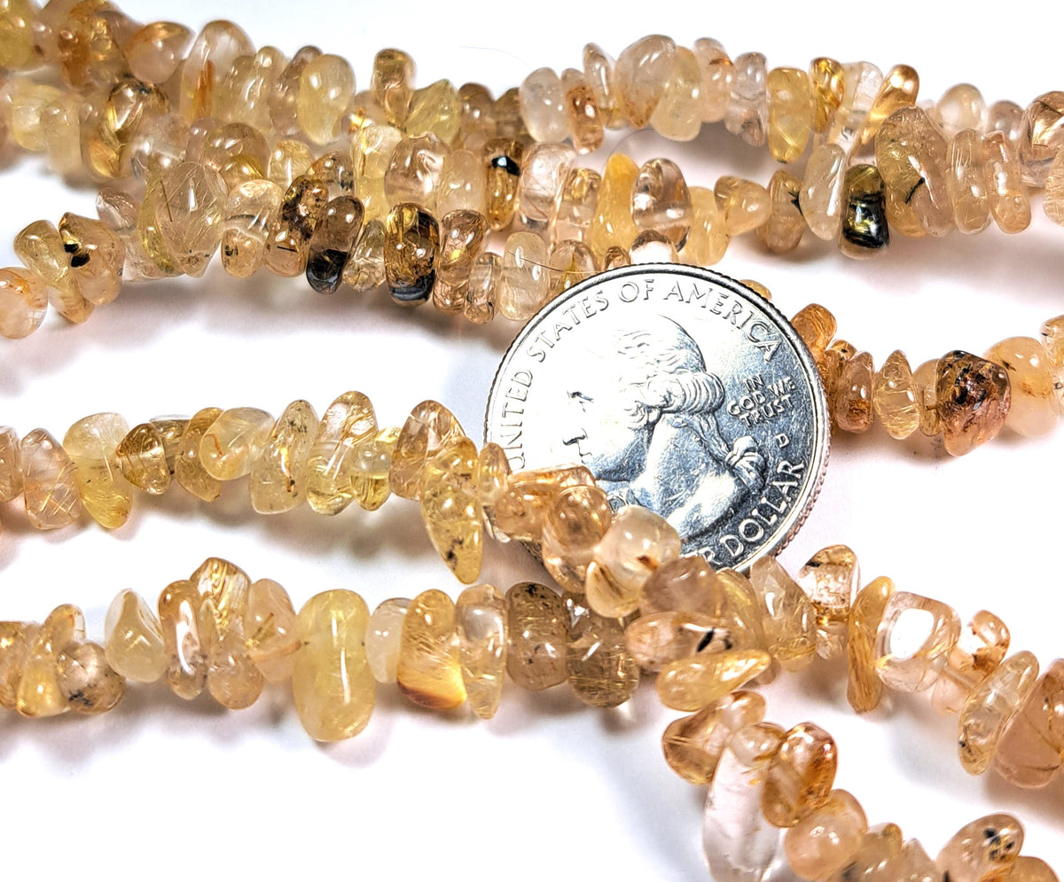 8x5mm Gold Rutilated Quartz Chip Gemstone Beads 8-Inch Strand