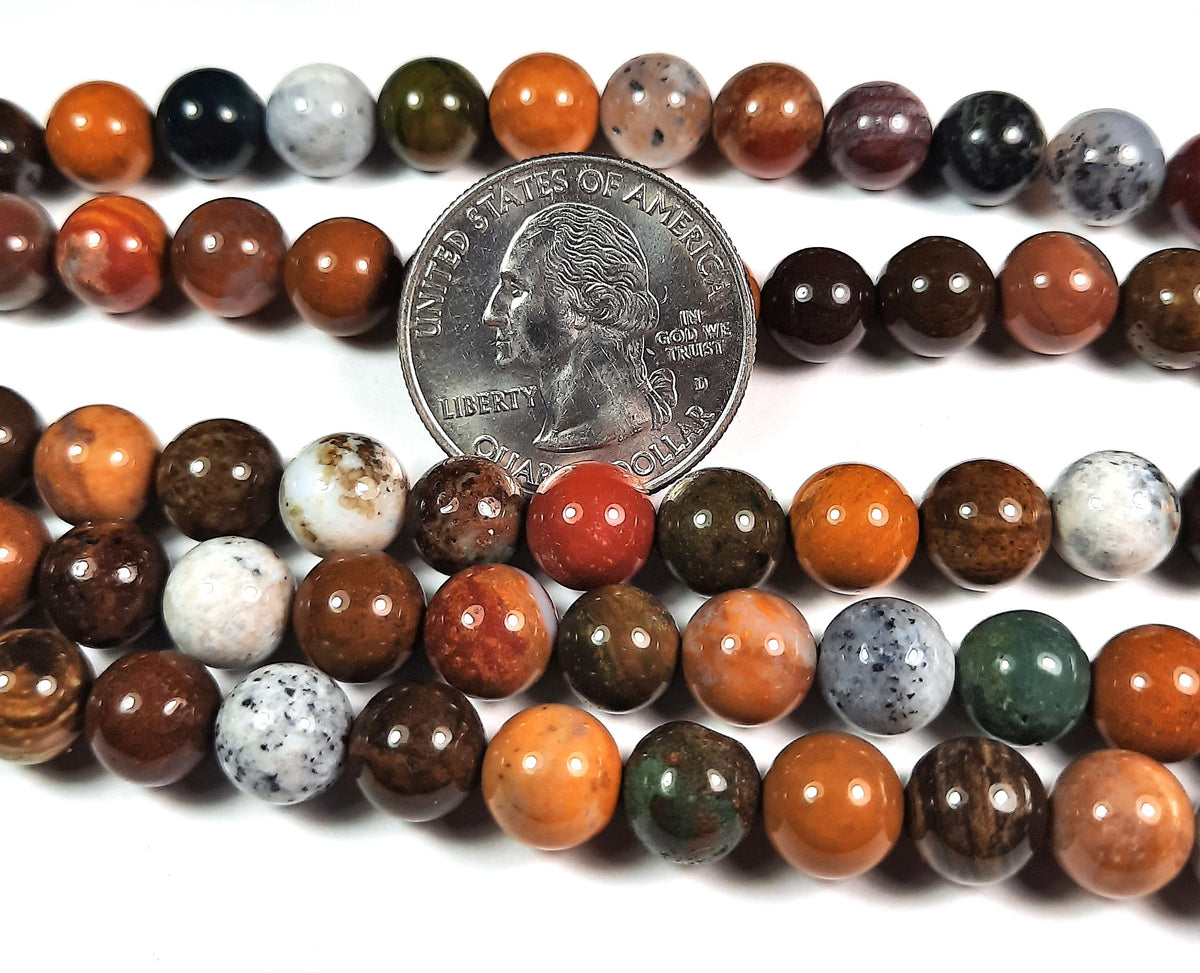 8mm Yellow Ocean Jasper Round Gemstone Beads 8-Inch Strand