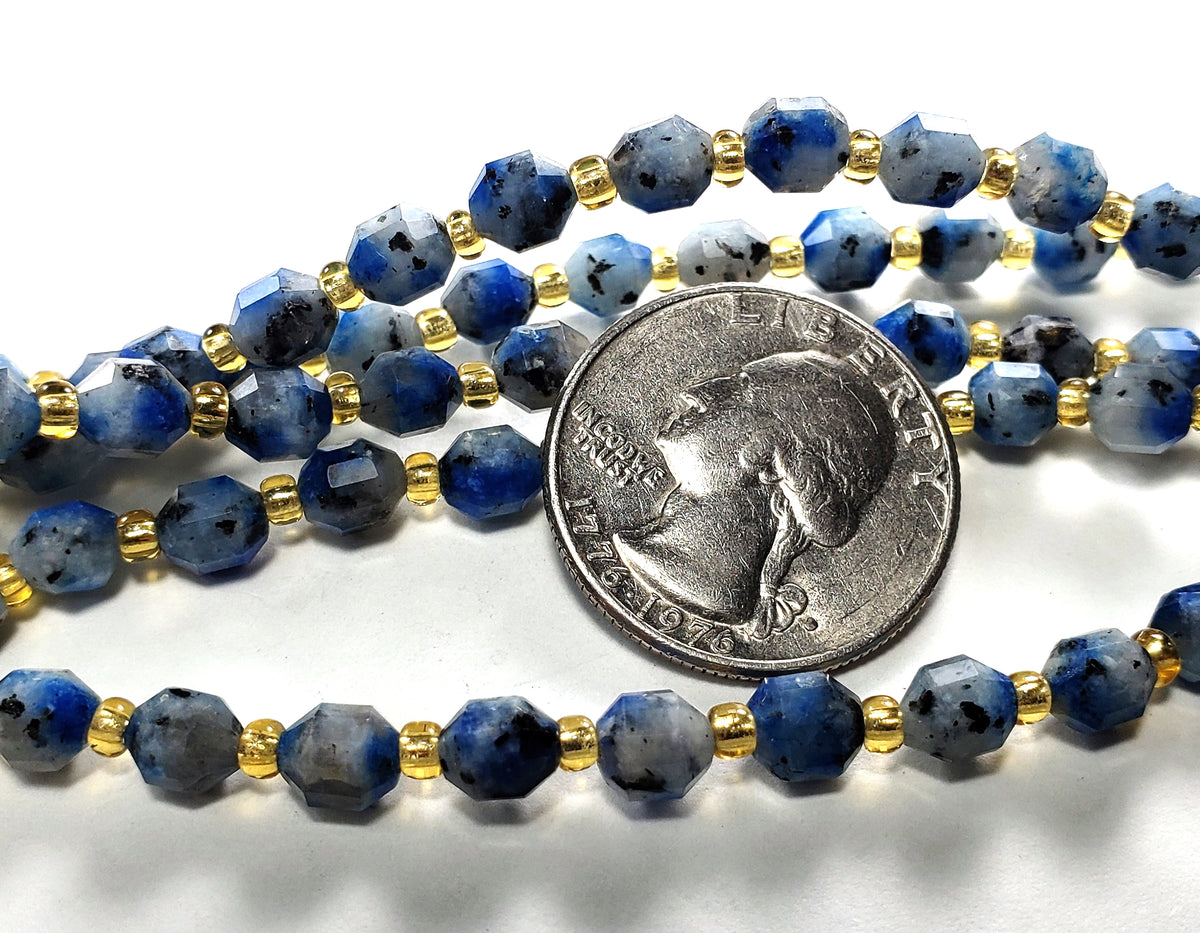 6mm K2 Granite Faceted Lantern Gemstone Beads 8-Inch Strand