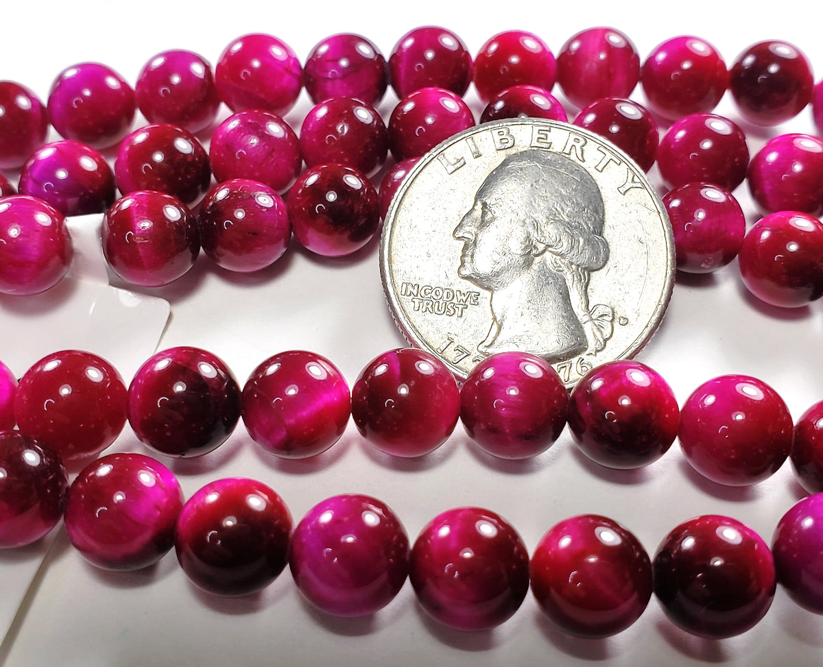 8mm Magenta Tiger's Eye Round Gemstone Beads 8-Inch Strand