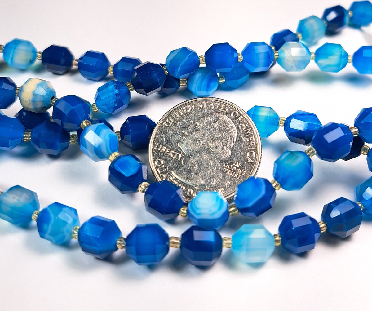 8mm Blue Sardonyx Faceted Lantern Gemstone Beads 8-Inch Strand