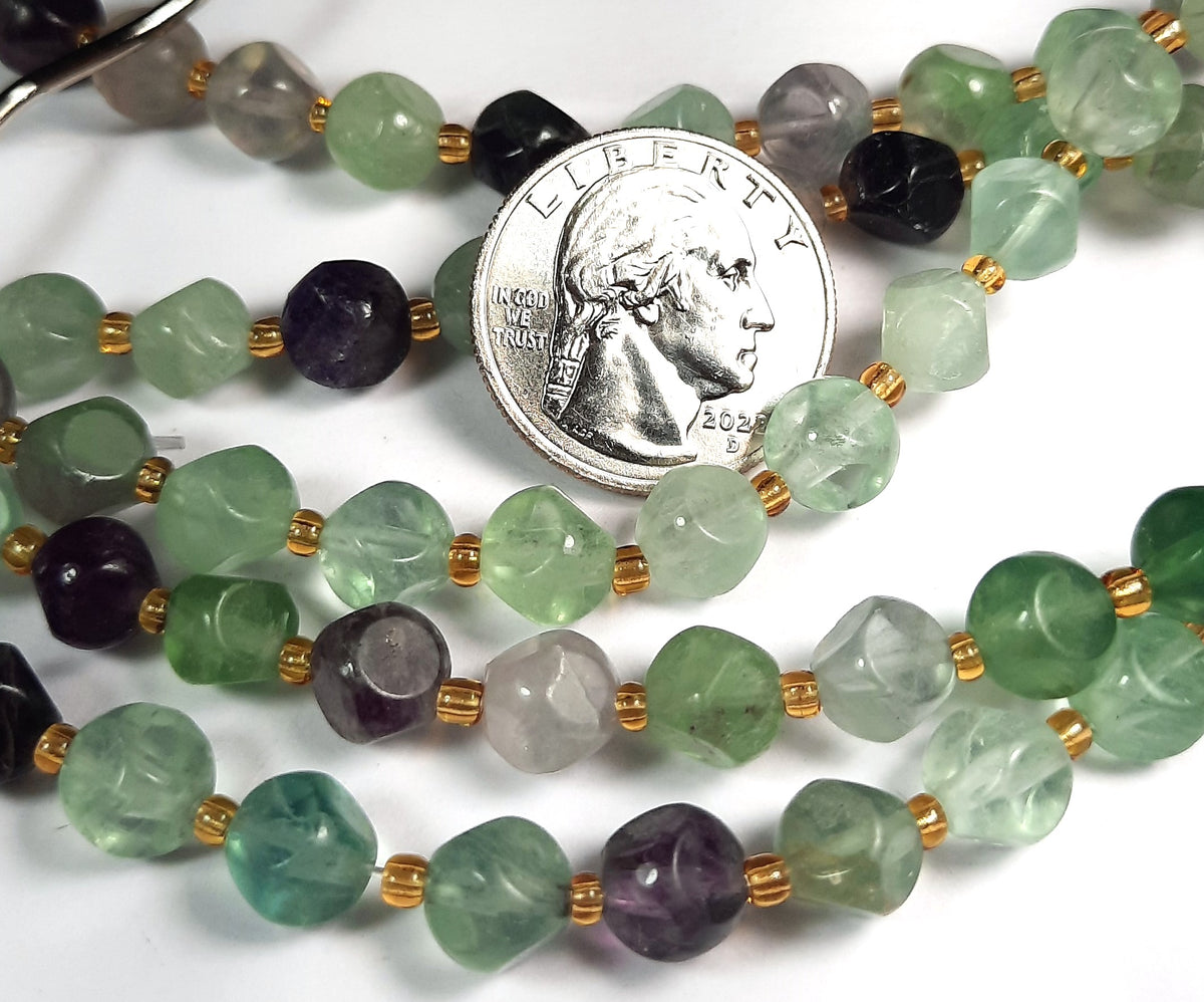 8mm Rainbow Fluorite Magic Square Gemstone Beads 8-Inch Strand