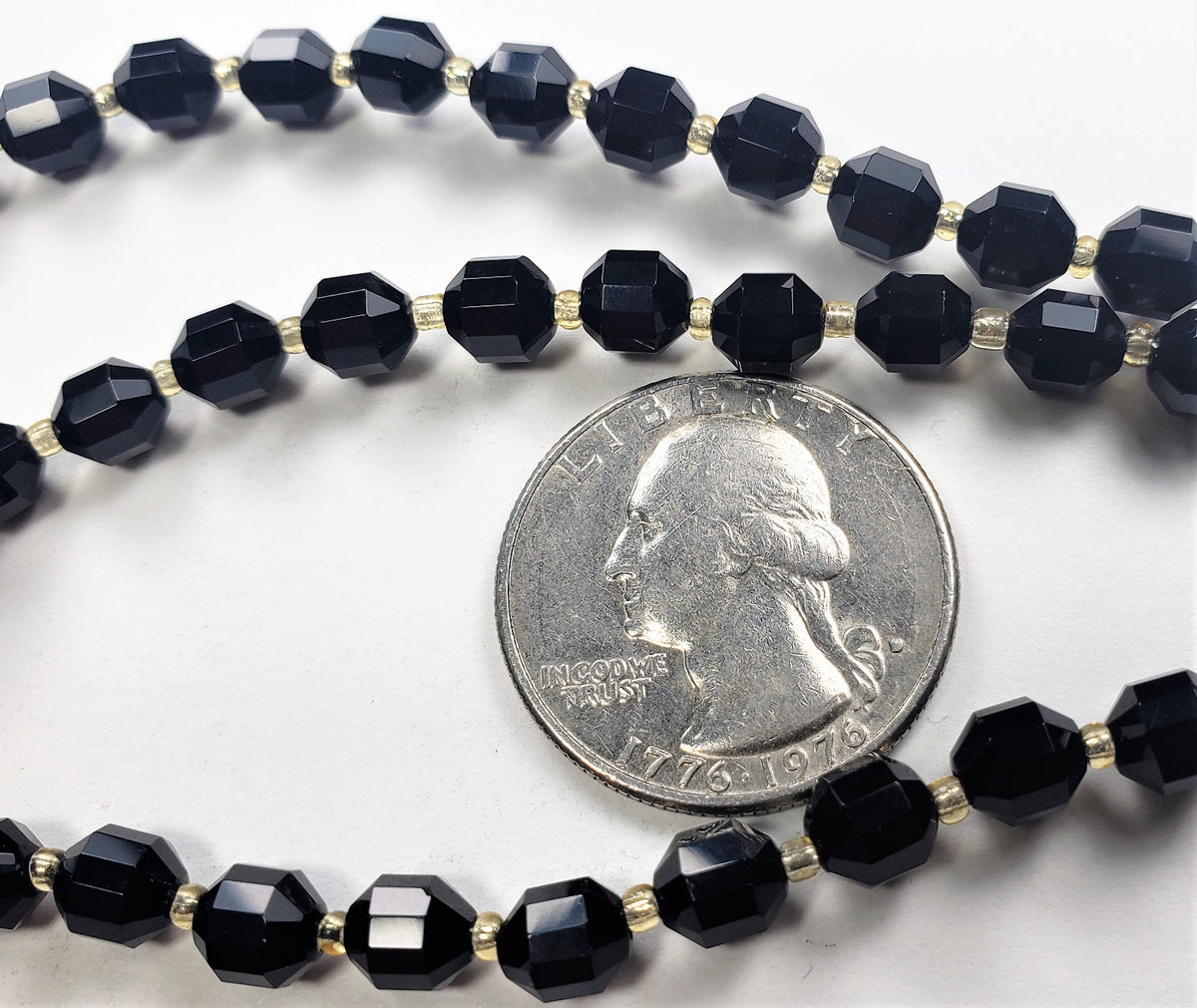 6mm Black Onyx Faceted Satellite Gemstone Beads 8-Inch Strand