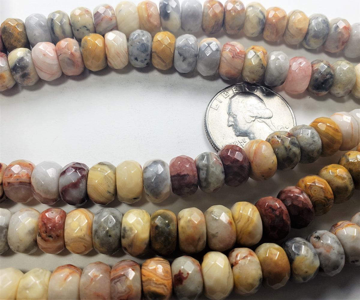 10x6mm Crazy Lace Agate Faceted Rondelle Gemstone Beads 8-Inch Strand