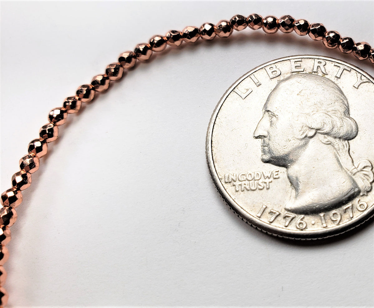 2mm Plated Hematite Rose Gold Faceted Round Gemstone Beads 8-Inch Strand