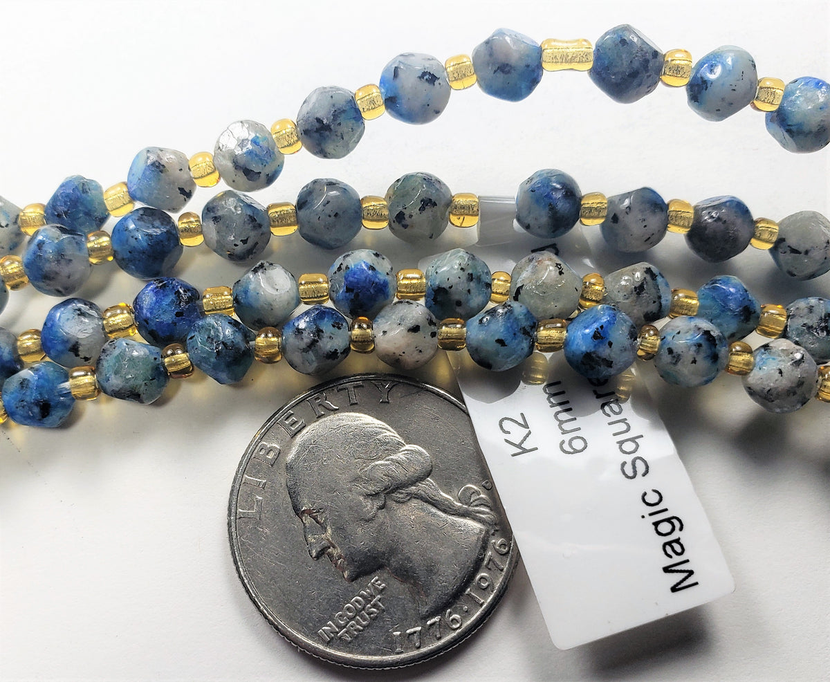 6mm K2 Granite Faceted Magic Square Gemstone Beads 8-Inch Strand