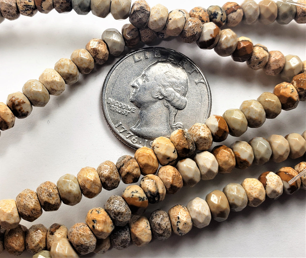 6x4mm Picture Jasper Faceted Rondelle Gemstone Beads 8-Inch Strand