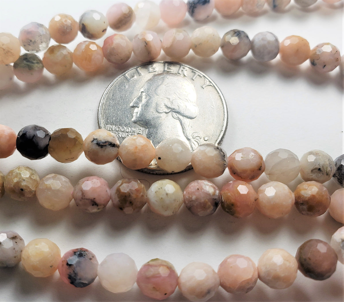 6mm Pink Opal Faceted Round Gemstone Beads 8-Inch Strand