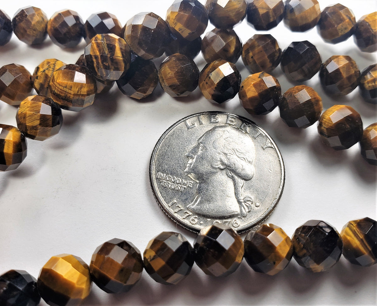 8mm Tiger's Eye Faceted Round Gemstone Beads 8-Inch Strand